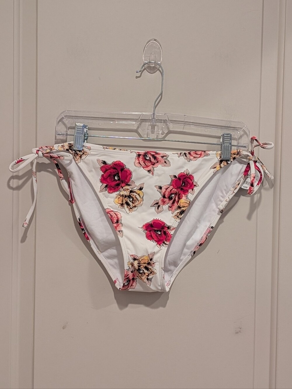 Decree White Bikini Bottoms with Pink and White Floral Side-Tie XL